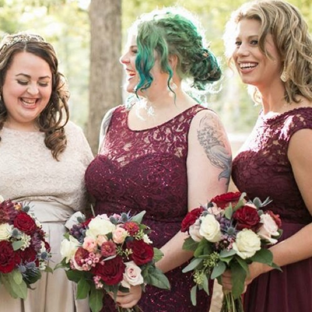 Burgundy David’s Bridal Dress